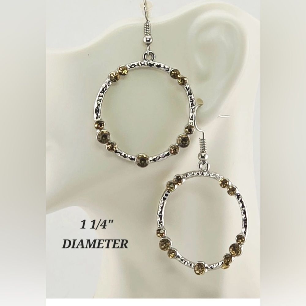 S925 Sterling Silver Amber Rhinestones Hoop Earrings NWT